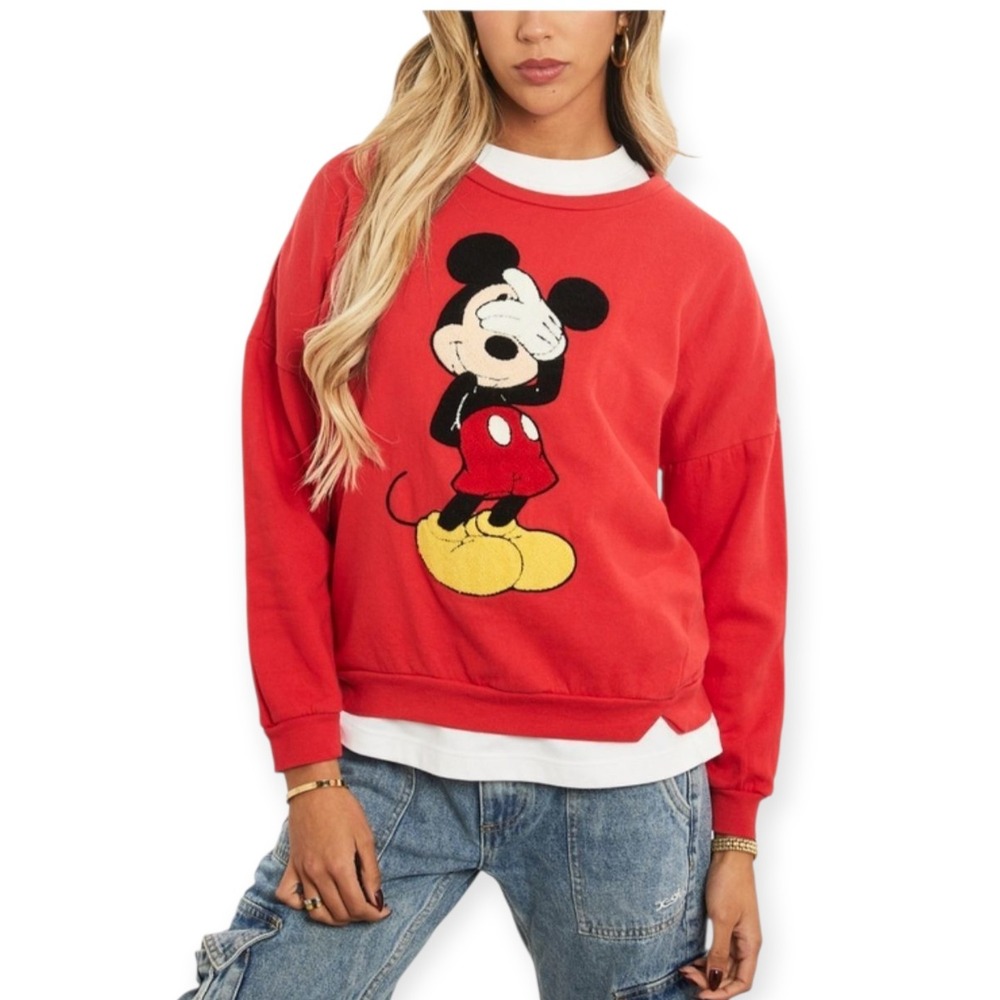 Vintage Disney Mickey Mouse Graphic Sweatshirt Pullover Red Small‎ Cotton Blend